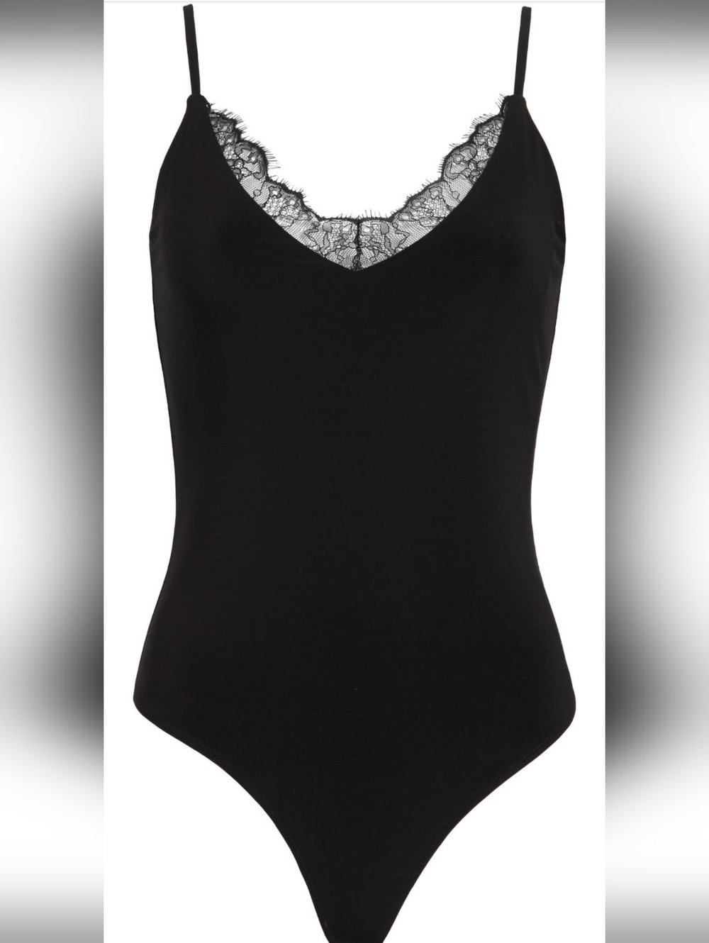 Leith Black Ribbed Lace-Trim Bodysuit